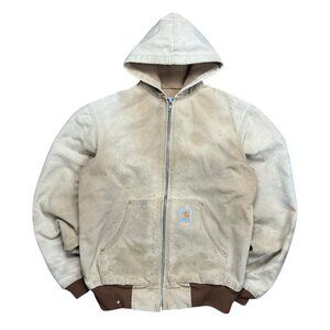 Vintage Carhartt Faded & Distressed Beige Hooded Work Jacket - L